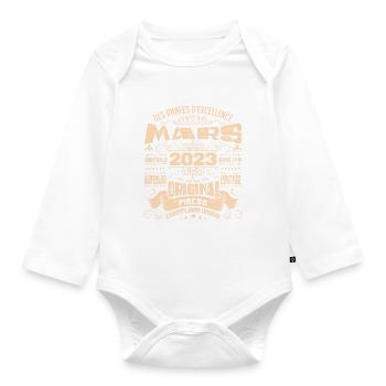 Anniversaire Vintage Né(e) en Mars 2023 - Body Bébé bio manches longues - blanc - Devant