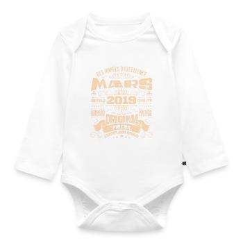 Anniversaire Vintage Né(e) en Mars 2019 - Body Bébé bio manches longues - blanc - Devant