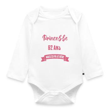 Une princesse a 62 ans, Cadeau d’anniversaire - Body Bébé bio manches longues - blanc - Devant