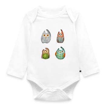 Eule Uhu Tier Waldtier Steinkauz Schleiereulen Fun - Baby Bio-Langarm-Body - Weiß - Vorne