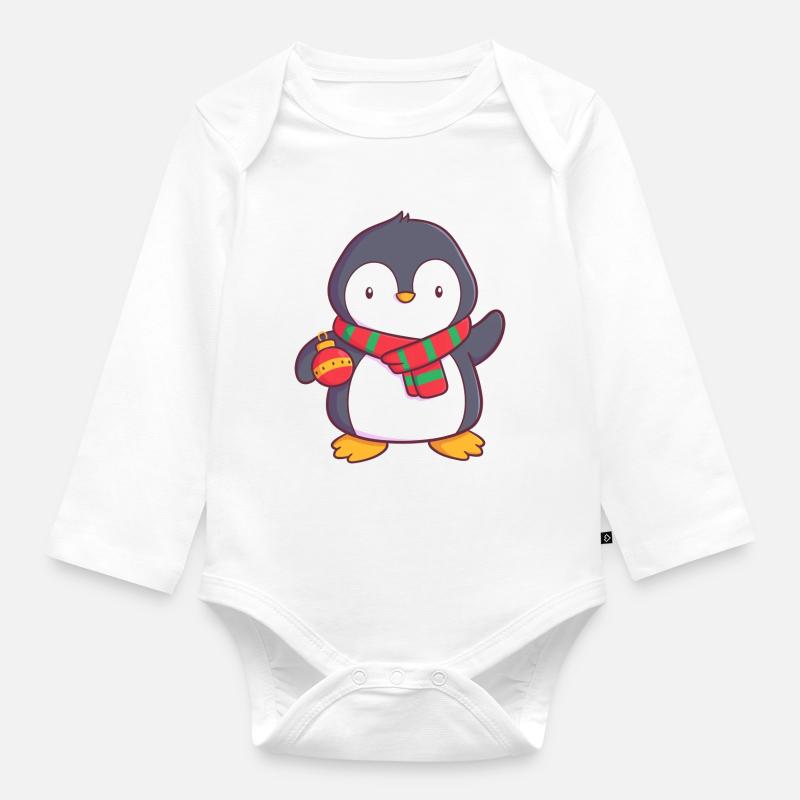 Pingouin de Noël - Body Bébé bio manches longues - blanc