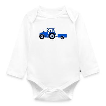 Tracteur avec remorque bleue - Body Bébé bio manches longues - blanc - Devant