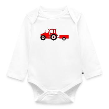 Traktor mit Anhänger rot - Baby Bio-Langarm-Body - Weiß - Vorne