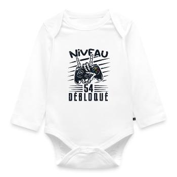 Niveau 54 Débloqué | cadeau de joueur - Body Bébé bio manches longues - blanc - Devant