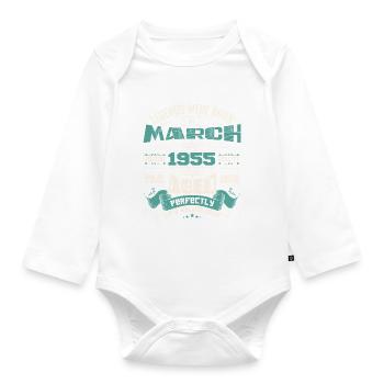 März 1955 | Geburtstagsgeschenk - Baby Bio-Langarm-Body - Weiß - Vorne