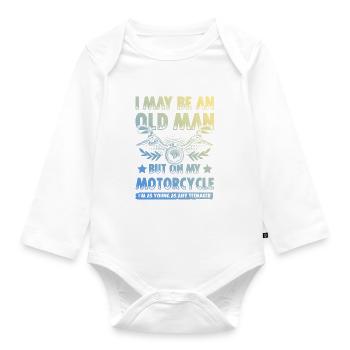 Motorcycle old man - Organic Longsleeve Baby Bodysuit - white - Front