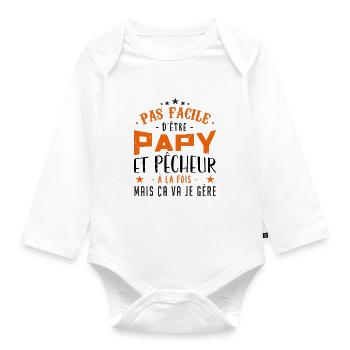 Papy Pêcheur, Cadeau - Body Bébé bio manches longues - blanc - Devant
