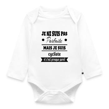 Pas parfaite mais cycliste vélo humour - Body Bébé bio manches longues - blanc - Devant