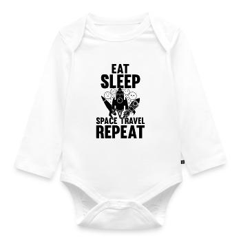 Eat Sleep Space Travel Repeat - Space Ship Planets - Organic Longsleeve Baby Bodysuit - white - Front
