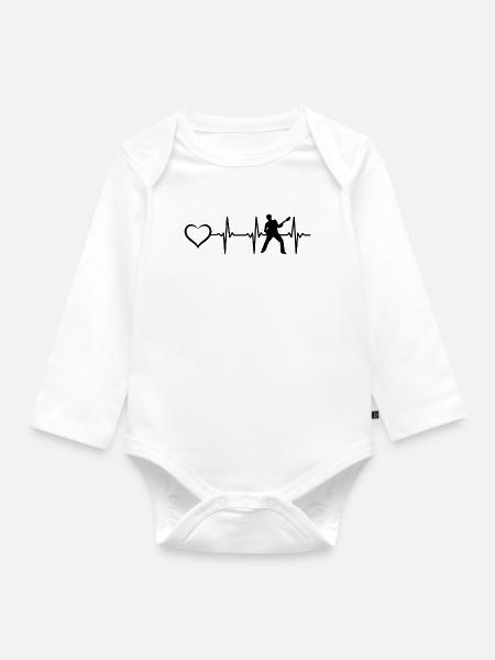Guitar Musician Guitar Player Guitarist Heartbeat - Baby Bio-Langarm-Body - Weiß