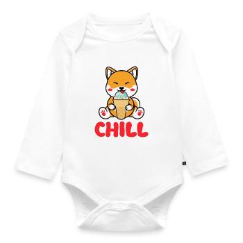 Cooler Shiba Inu Hund Retro Sommer Design Chill - Baby Bio-Langarm-Body - Weiß - Vorne