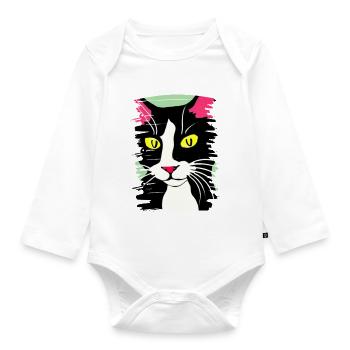Katzengesicht 2 - Baby Bio-Langarm-Body - Weiß - Vorne