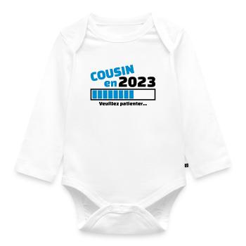 cousin en 2023 veuillez patienter - futur cousin - Body Bébé bio manches longues - blanc - Devant