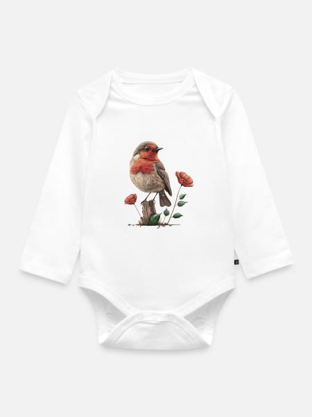 Rotkehlchen - Baby Bio-Langarm-Body - Weiß