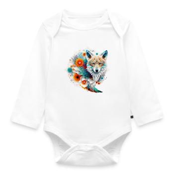 Renard Mandala Coloré Yeux Bleus Cadeau Femme Animaux - Body Bébé bio manches longues - blanc - Devant