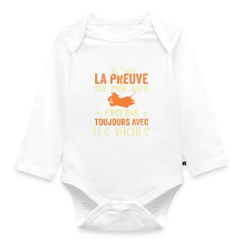 Preuve que mon papa pas toujours avec les vaches - Body Bébé bio manches longues - blanc - Devant