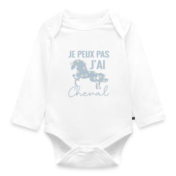 Je Peux Pas J'ai Cheval - Cadeau cheval Fleuri - Body Bébé bio manches longues - blanc - Devant