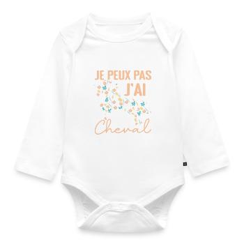 Je Peux Pas J'ai Cheval - Cadeau cheval Fleuri - Body Bébé bio manches longues - blanc - Devant