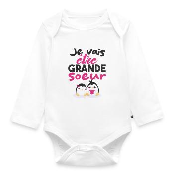 Future Grande Sœur | Annonce Grande Soeur Cadeau - Body Bébé bio manches longues - blanc - Devant