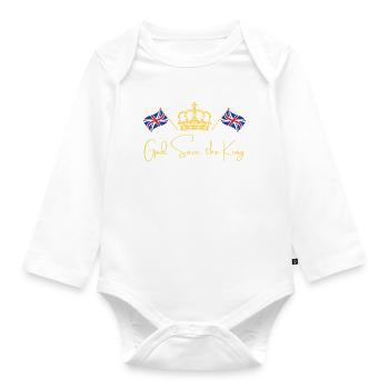 British King Coronation Charles England Flag - Organic Longsleeve Baby Bodysuit - white - Front