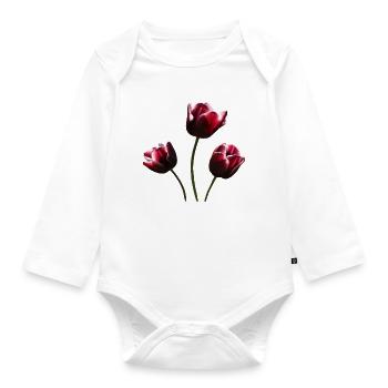 Tulip burgundy tulips - Organic Longsleeve Baby Bodysuit - white - Front