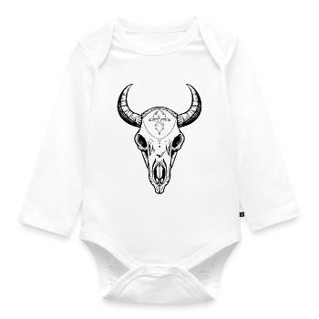 Cow Skull Boho - Organic Longsleeve Baby Bodysuit - white - Front