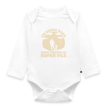 Super Papa Super Fils Cadeau Pere Fête des Pères - Body Bébé bio manches longues - blanc - Devant