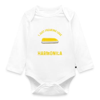 I Just Freaking Love Playing Harmonica Harmonicist - Baby Bio-Langarm-Body - Weiß - Vorne