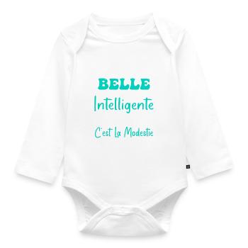 Belle Intelligente et Modeste - Body Bébé bio manches longues - blanc - Devant