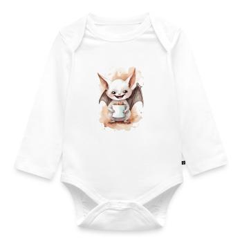 White bat with coffee watercolor style - Organic Longsleeve Baby Bodysuit - white - Front