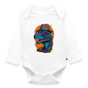 Dinosaur with hat and glasses Funny Fashionable - Organic Longsleeve Baby Bodysuit - white - Front