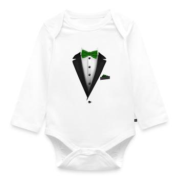 Smoking mit grüner Fliege für Hochzeiten und - Baby Bio-Langarm-Body - Weiß - Vorne