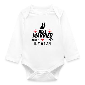 Baumwolle Hochzeitsgeschenk Hochzeitstag 1 Jahr - Baby Bio-Langarm-Body - Weiß - Vorne