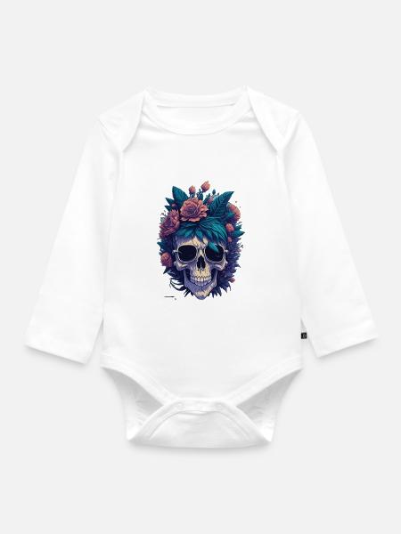 Floral Skull Splashdown: Toter Schädel - Baby Bio-Langarm-Body - Weiß