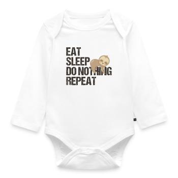 Lazy Bear Daily Routine English Humor Gift - Organic Longsleeve Baby Bodysuit - white - Front
