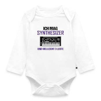 Synthesizer und 3 Leute Musikliebhaber Geschenk - Baby Bio-Langarm-Body - Weiß - Vorne