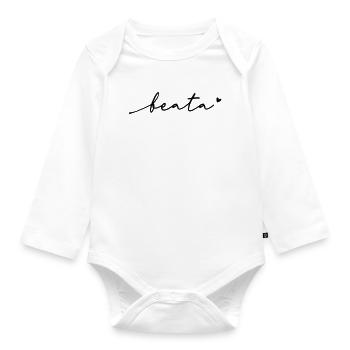 Beata Cursive Name - Organic Longsleeve Baby Bodysuit - white - Front
