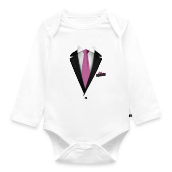Smoking mit Krawatte für Hochzeiten und Besonderes - Baby Bio-Langarm-Body - Weiß - Vorne