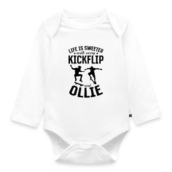 Skateboarder - Life Is Sweeter With Every Kickflip - Organic Longsleeve Baby Bodysuit - white - Front