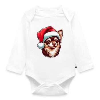 Chihuahua Le Père Noël - Body Bébé bio manches longues - blanc - Devant