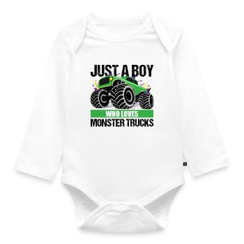 Boys Monster Truck Passion Gift - Organic Longsleeve Baby Bodysuit - white - Front