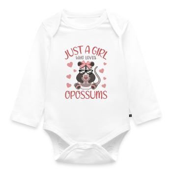Girl Opossum Love Heart Motif - Organic Longsleeve Baby Bodysuit - white - Front
