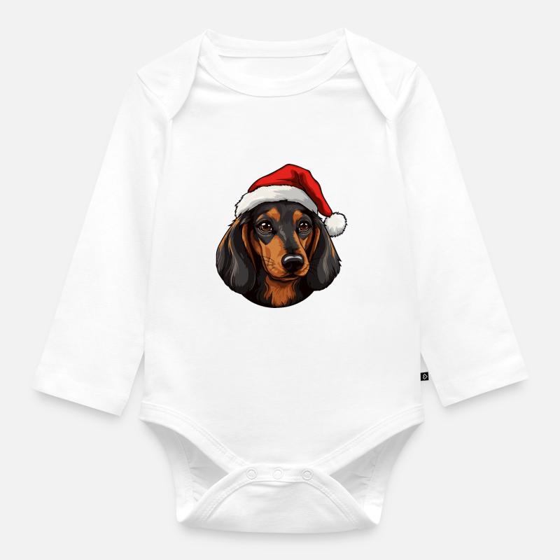 Tête de chien teckel Noël - Body Bébé bio manches longues - blanc