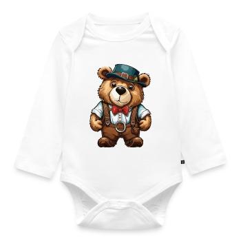 Lederhosen / Animal / Traditional costume / Tradition / Bear - Organic Longsleeve Baby Bodysuit - white - Front