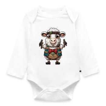 Lederhosen / Animal / Traditional costume / Tradition / Sheep - Organic Longsleeve Baby Bodysuit - white - Front