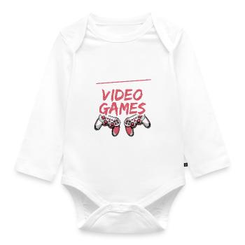V comme Jeux vidéo de la Saint-Valentin - Saint-Valentin - Body Bébé bio manches longues - blanc - Devant