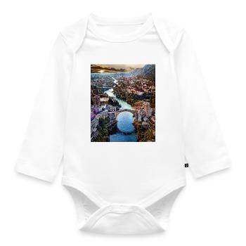 Mostar, Bosnia-Herzegovina, Europe - Organic Longsleeve Baby Bodysuit - white - Front