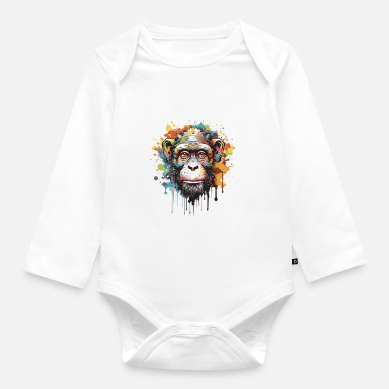 Tête de singe Pop Art - Body Bébé bio manches longues - blanc