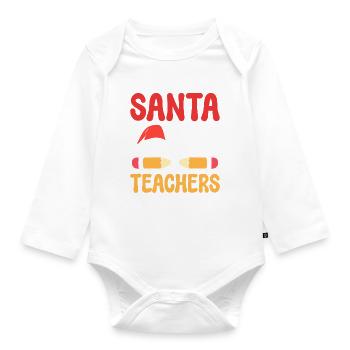 Santa Loves Teacher Vorschullehrer - Baby Bio-Langarm-Body - Weiß - Vorne