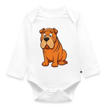 Worried Shar Pei Wrinkle Brow Artwork - Organic Longsleeve Baby Bodysuit - white - Front